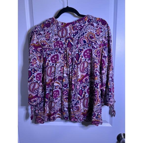 Jones New York 2X Boho Paisley Top Rayon Blouse Tie Sleeve Fall Tunic - Picture 2 of 4